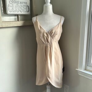 Lulus Asymmetrical Wrap Top Bottom Midi Dress Cream NWT